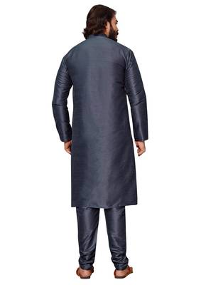 Dark Grey color cotton Silk kurta with payjama 4
