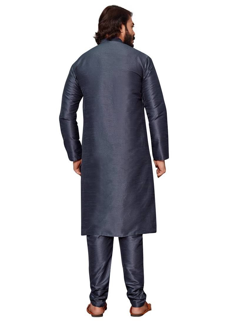 Dark Grey color cotton Silk kurta with payjama