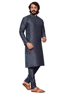 Dark Grey color cotton Silk kurta with payjama 5