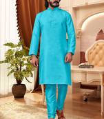 Firozi color cotton Silk kurta with payjama