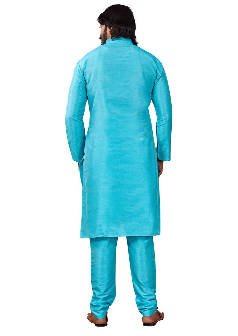 Firozi color cotton Silk kurta with payjama