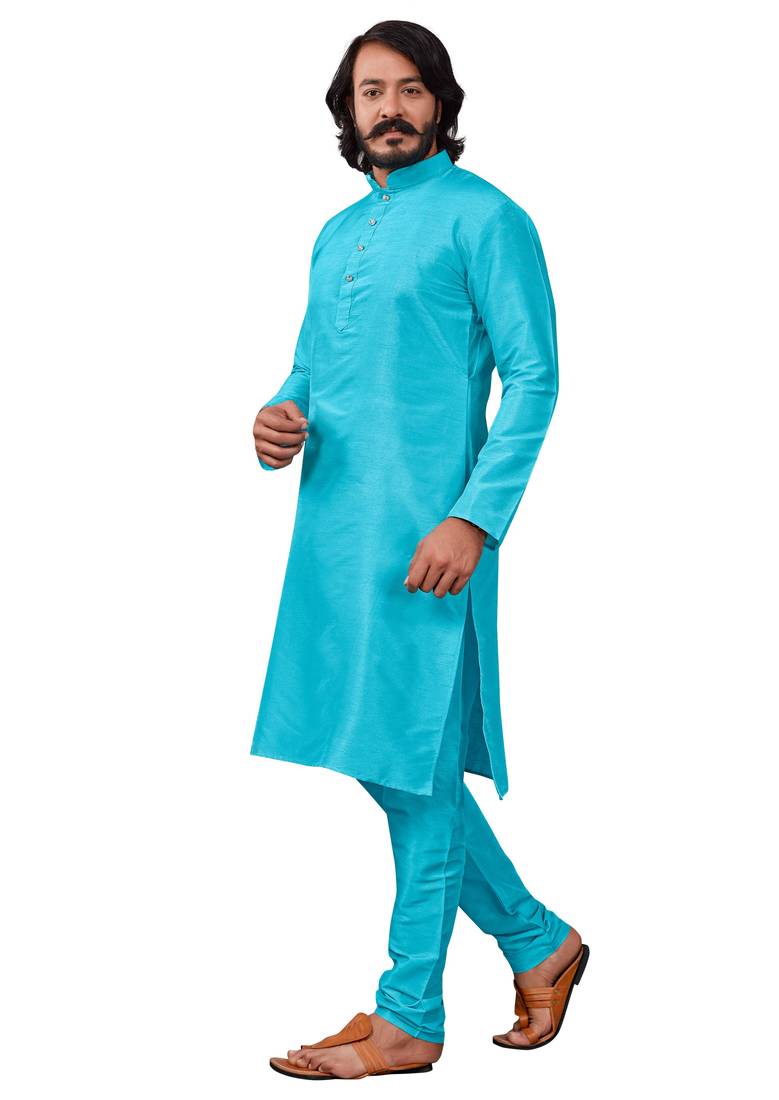 Firozi color cotton Silk kurta with payjama