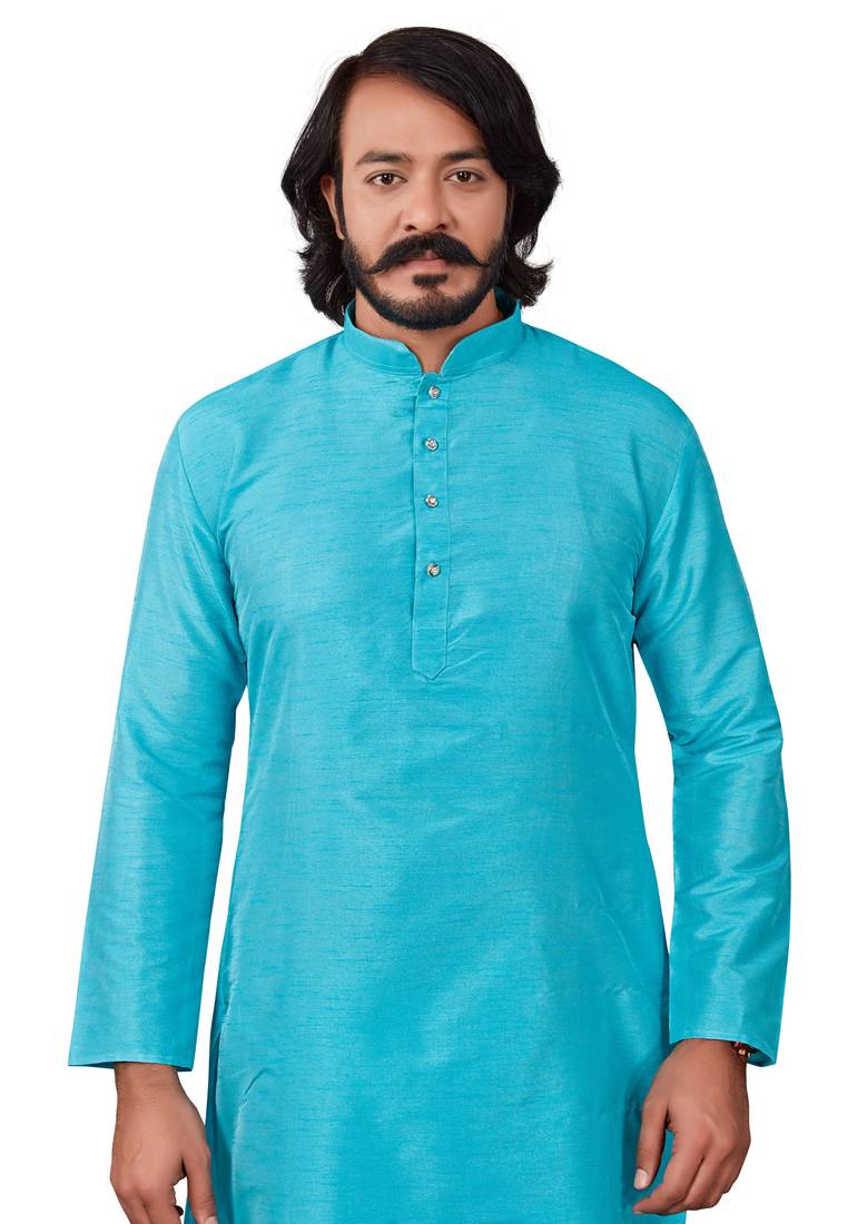 Firozi color cotton Silk kurta with payjama
