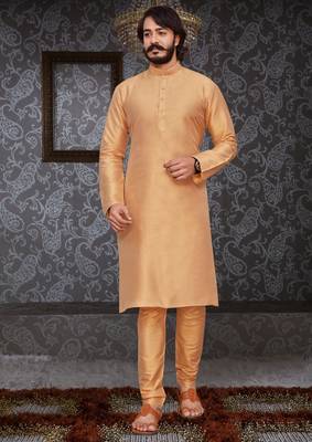 Golden color cotton Silk kurta with payjama 1
