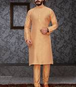 Golden color cotton Silk kurta with payjama