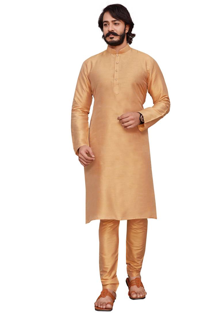 Golden color cotton Silk kurta with payjama