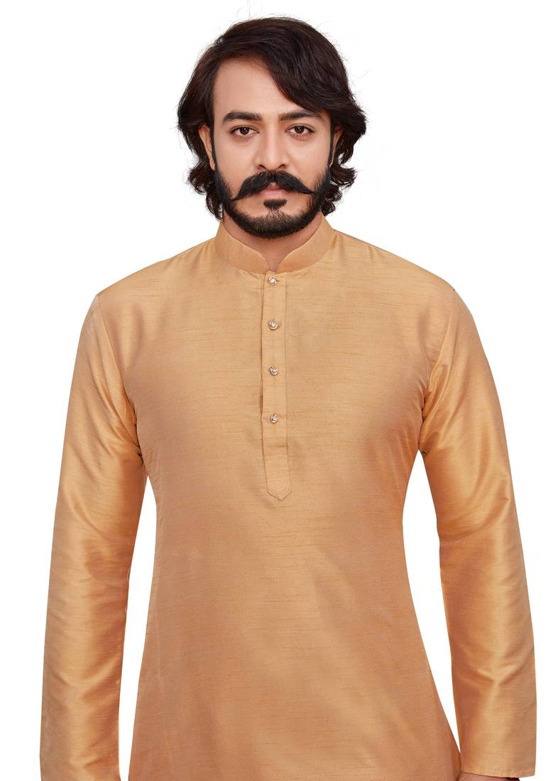 Golden color cotton Silk kurta with payjama