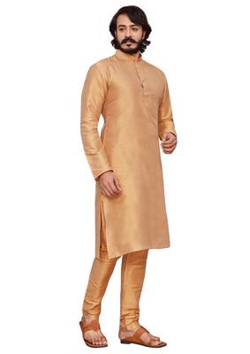 Golden color cotton Silk kurta with payjama 4