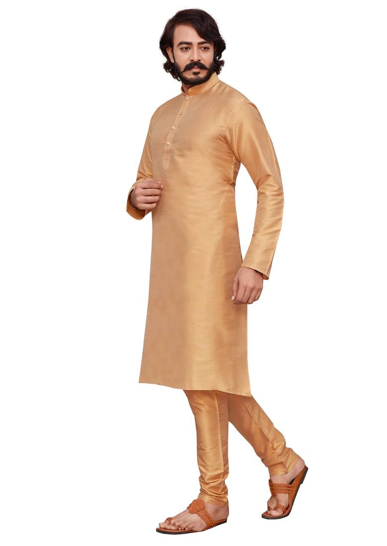 Golden color cotton Silk kurta with payjama