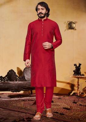 Maroon color cotton Silk kurta with payjama 1