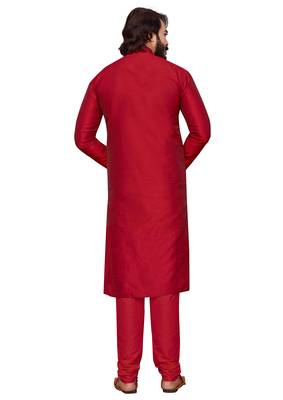 Maroon color cotton Silk kurta with payjama 2