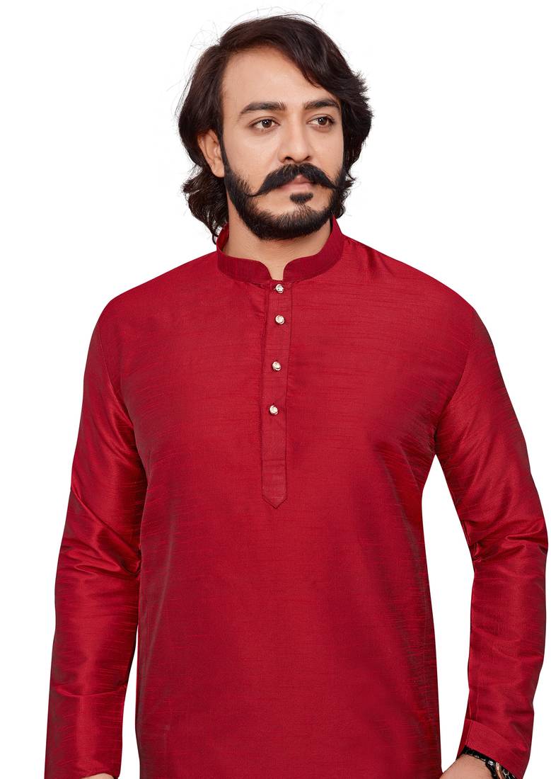 Maroon color cotton Silk kurta with payjama