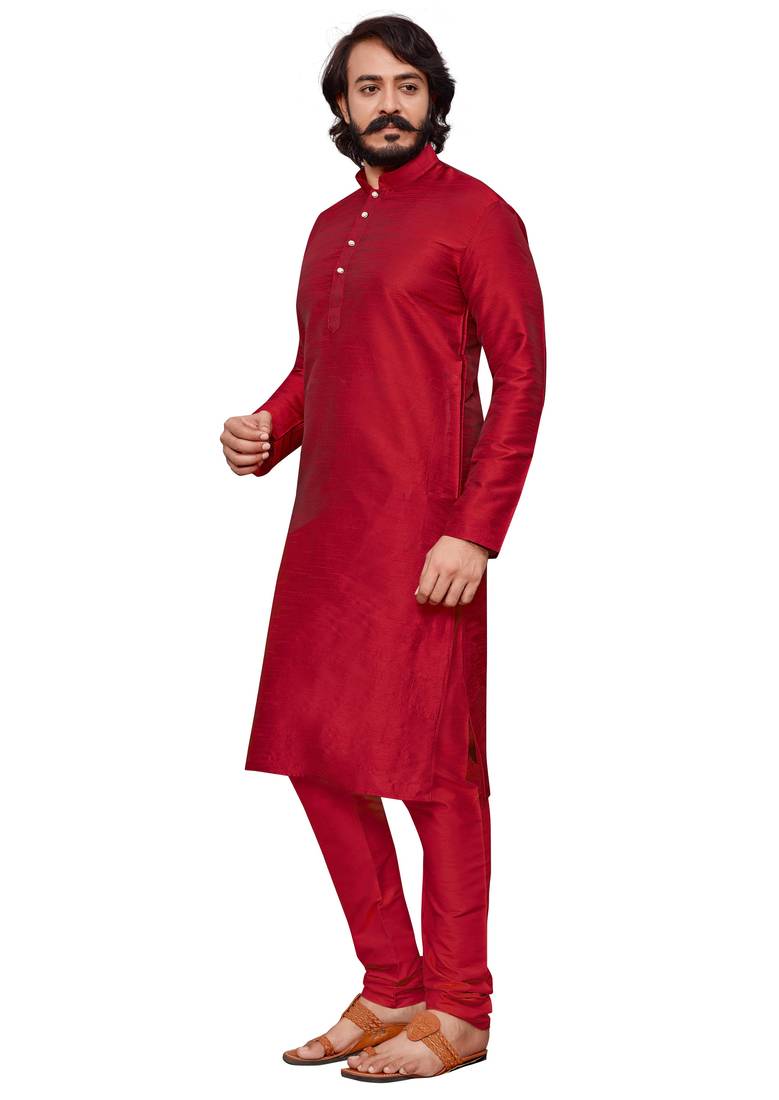 Maroon color cotton Silk kurta with payjama
