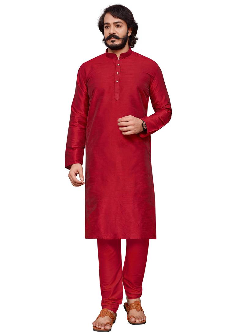 Maroon color cotton Silk kurta with payjama