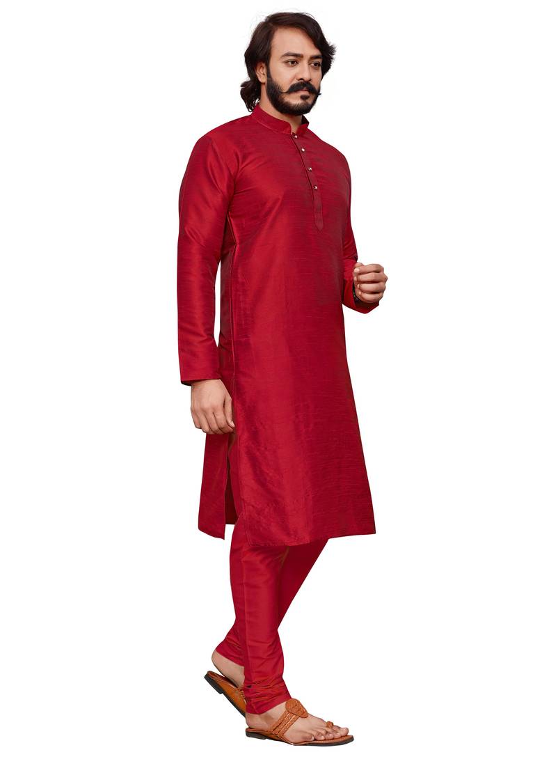 Maroon color cotton Silk kurta with payjama