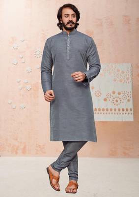 Mideam Grey color cotton Silk kurta with payjama 1