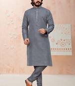 Mideam Grey color cotton Silk kurta with payjama