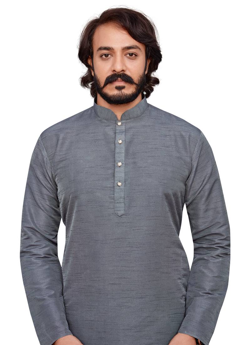 Mideam Grey color cotton Silk kurta with payjama
