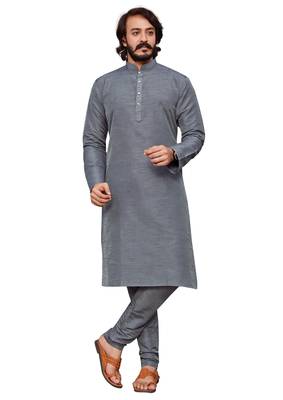 Mideam Grey color cotton Silk kurta with payjama 3