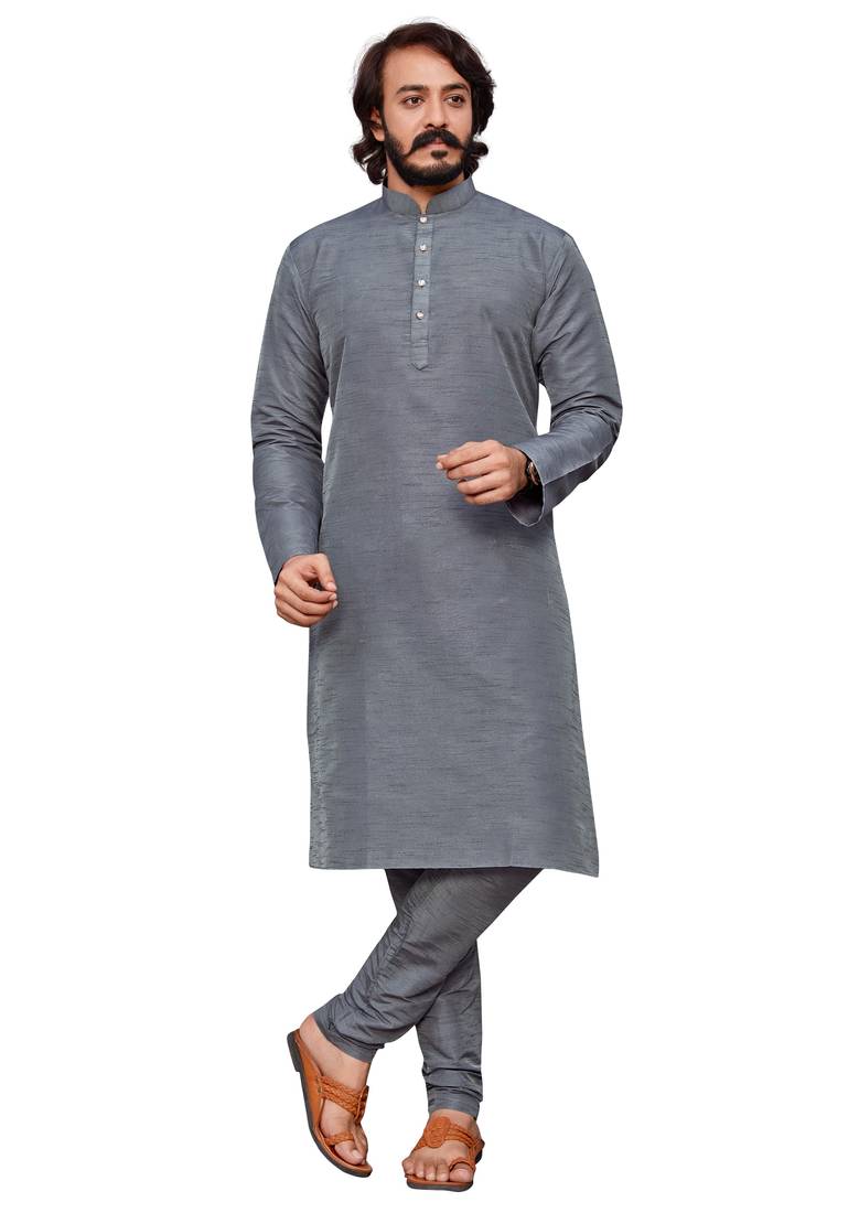 Mideam Grey color cotton Silk kurta with payjama