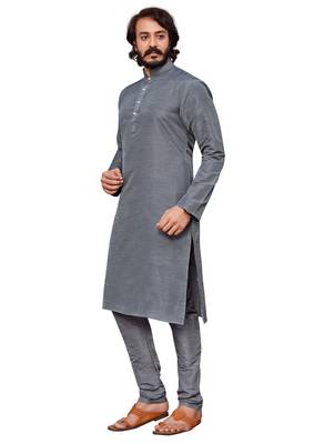 Mideam Grey color cotton Silk kurta with payjama 4