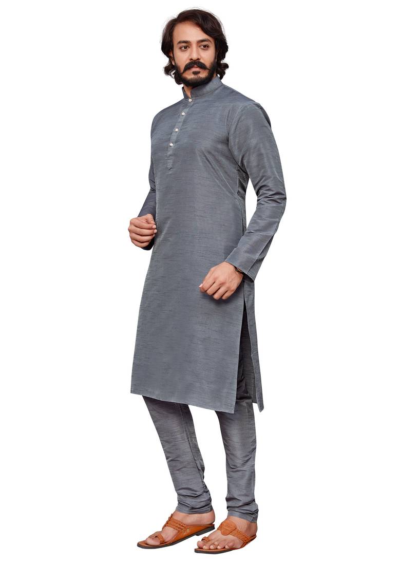 Mideam Grey color cotton Silk kurta with payjama