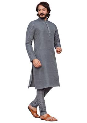 Mideam Grey color cotton Silk kurta with payjama 5
