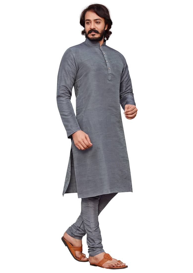 Mideam Grey color cotton Silk kurta with payjama