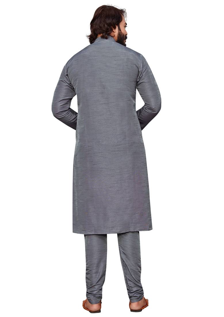 Mideam Grey color cotton Silk kurta with payjama