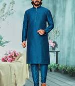 Mor Pichh color cotton Silk kurta with payjama