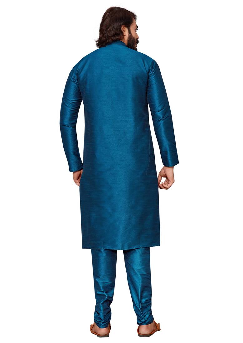 Mor Pichh color cotton Silk kurta with payjama