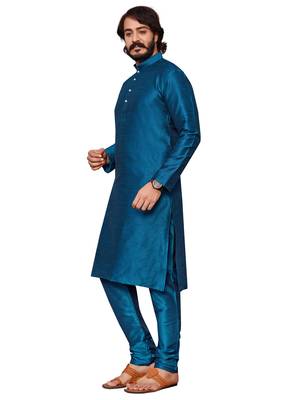 Mor Pichh color cotton Silk kurta with payjama 5