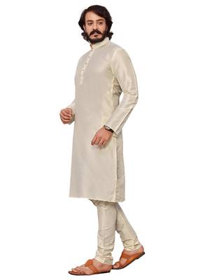 Off white color cotton Silk kurta with payjama 2