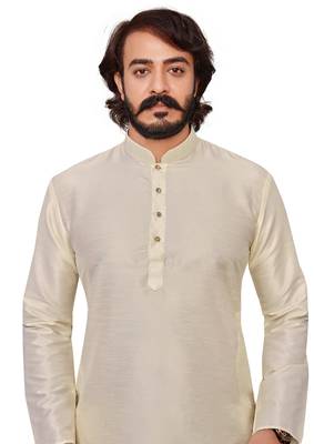 Off white color cotton Silk kurta with payjama 3