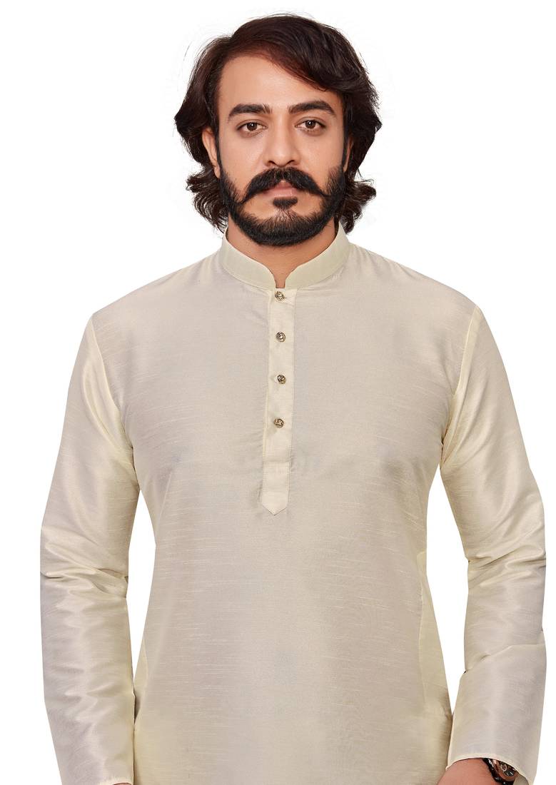 Off white color cotton Silk kurta with payjama