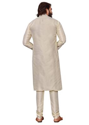 Off white color cotton Silk kurta with payjama 5