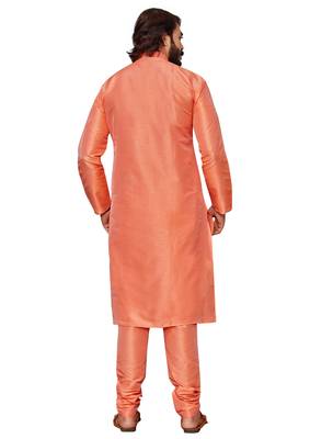 Orange color cotton Silk kurta with payjama 2