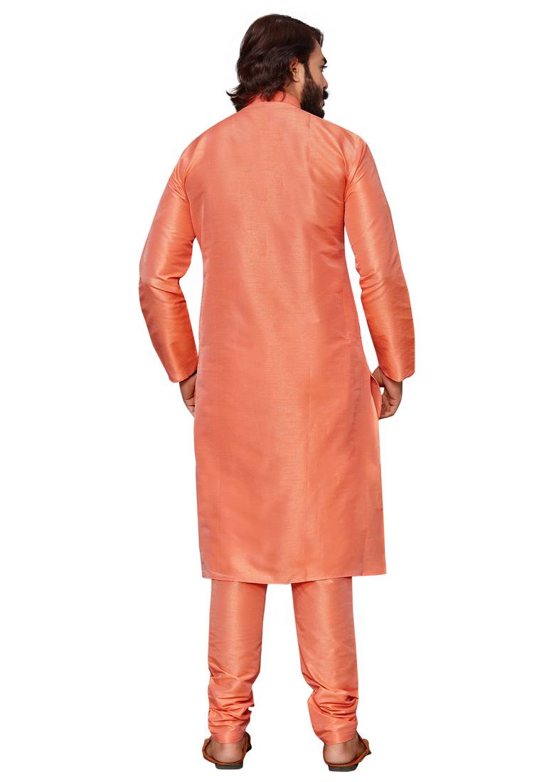Orange color cotton Silk kurta with payjama