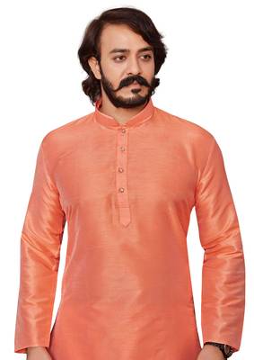 Orange color cotton Silk kurta with payjama 4