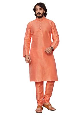 Orange color cotton Silk kurta with payjama 5