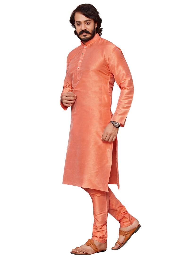 Orange color cotton Silk kurta with payjama