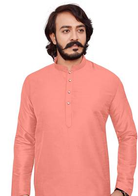 Peach color cotton Silk kurta with payjama 1