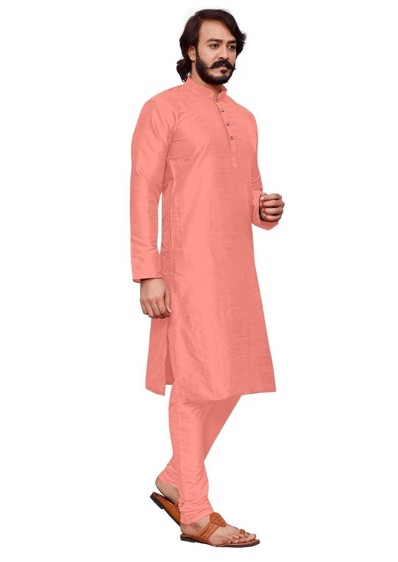 Peach color cotton Silk kurta with payjama