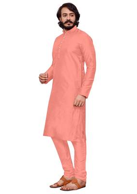 Peach color cotton Silk kurta with payjama 3
