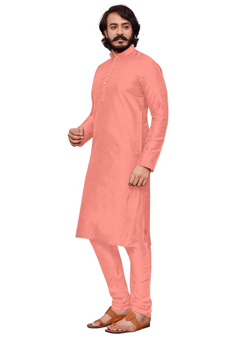 Peach color cotton Silk kurta with payjama