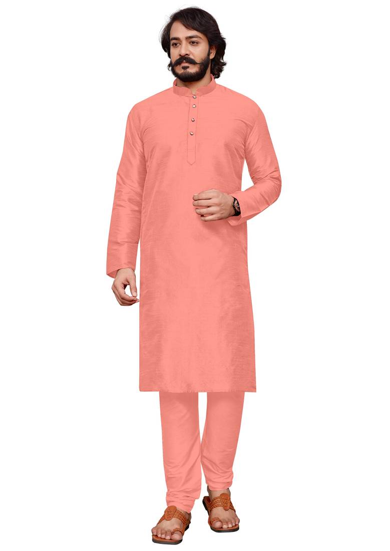 Peach color cotton Silk kurta with payjama