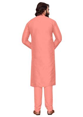 Peach color cotton Silk kurta with payjama 5