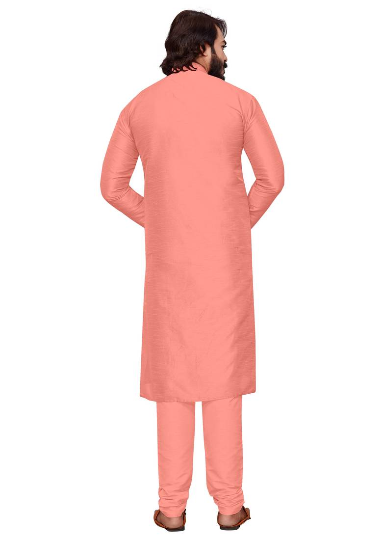 Peach color cotton Silk kurta with payjama