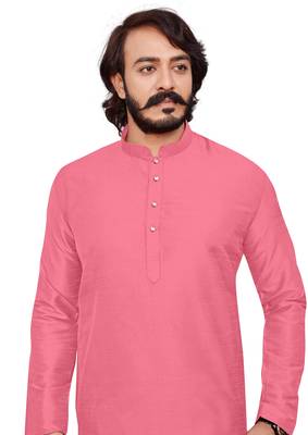 Pink color cotton Silk kurta with payjama 1