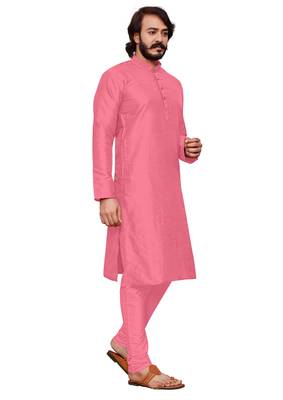 Pink color cotton Silk kurta with payjama 2